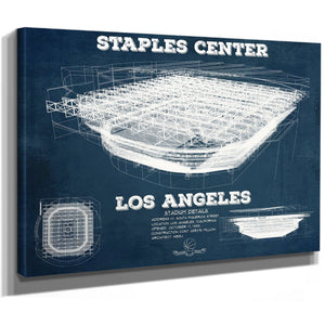 LA Lakers - Staples Center Blueprint NBA Basketball Print as a stretched canvas wrap with gallery wrapped edges
