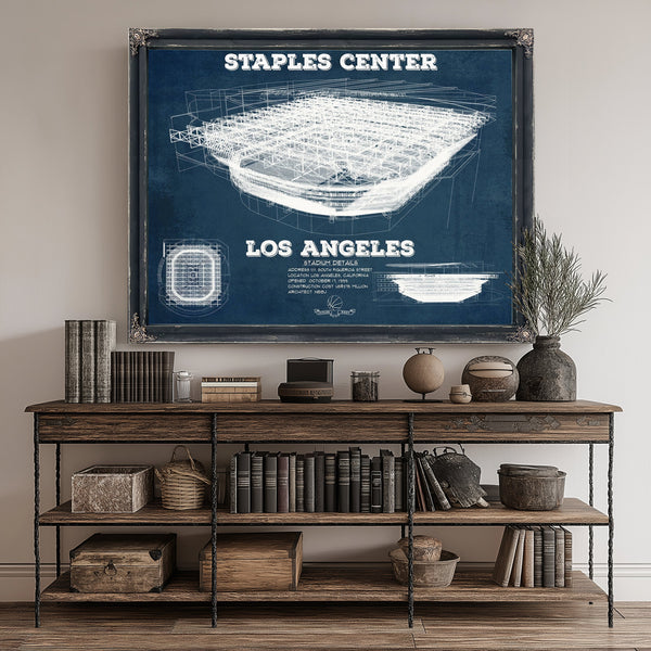 LA Lakers - Staples Center Blueprint NBA Basketball Print canvas print size guide 24x18 36x24 48x36 inches