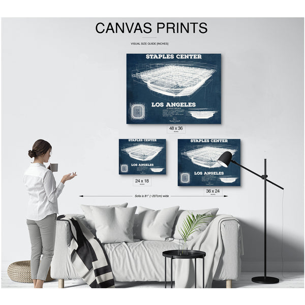 LA Lakers - Staples Center Blueprint NBA Basketball Print displayed on a wall