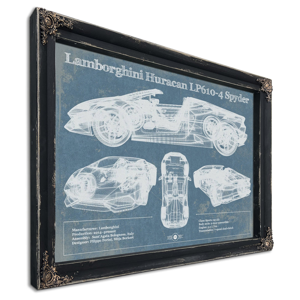 Lamborghini Huracán LP610-4 Spyder Print in a distressed Vintage Black wood frame with ornate corners