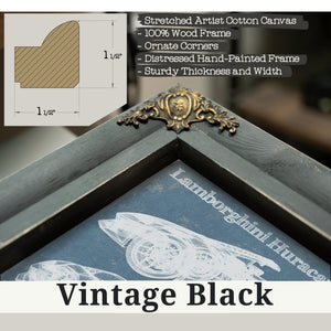 Vintage Black frame corner detail, 1.5 inch ornate wood moulding, Lamborghini Huracán LP610-4 Spyder Print