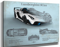 14" x 11" / Stretched Canvas Wrap Cutler West Lamborghini Sc20 Blueprint Vintage Auto Print