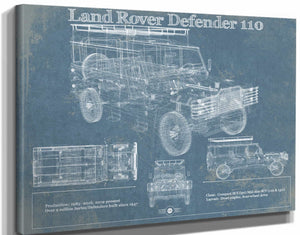 14" x 11" / Stretched Canvas Wrap Cutler West Land Rover Defender 110 Blueprint Vintage Auto Patent Print