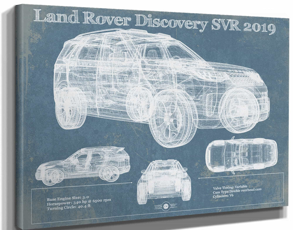14" x 11" / Stretched Canvas Wrap Cutler West Land Rover Defender SVX Blueprint Vintage Auto Patent Print