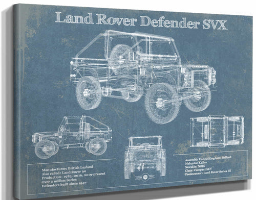 14" x 11" / Stretched Canvas Wrap Cutler West Land Rover Defender SVX Blueprint Vintage Auto Patent Print
