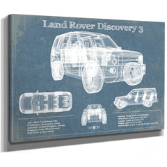 Land Rover Discovery Blueprint Art Print as a stretched canvas wrap with gallery wrapped edges