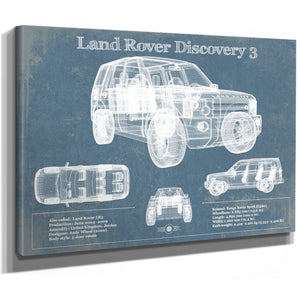 Land Rover Discovery Blueprint Art Print as a stretched canvas wrap with gallery wrapped edges