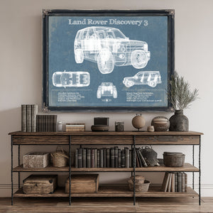 Land Rover Discovery Blueprint Art Print canvas print size guide 24x18 36x24 48x36 inches