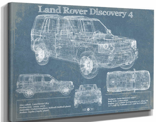 14" x 11" / Stretched Canvas Wrap Cutler West Land Rover Discovery 4 Blueprint Vintage Auto Patent Print