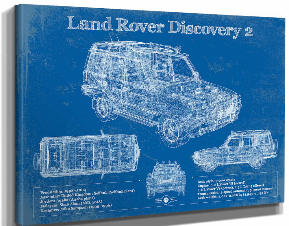 14" x 11" / Stretched Canvas Wrap Cutler West Land Rover Discovery Series 2 Blueprint Vintage Auto Patent Print