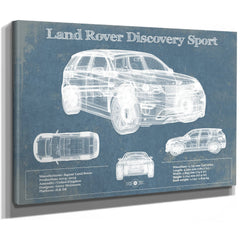 Land Rover Discovery Blueprint Art Print as a stretched canvas wrap with gallery wrapped edges