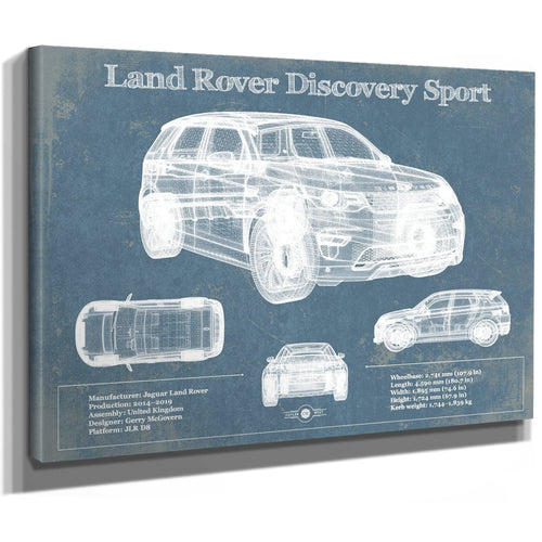 Land Rover Discovery Blueprint Art Print as a stretched canvas wrap with gallery wrapped edges