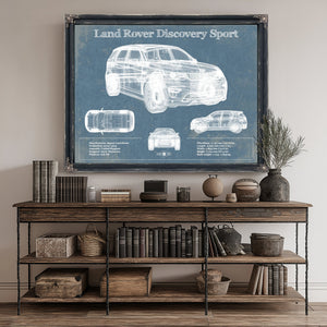 Land Rover Discovery Blueprint Art Print canvas print size guide 24x18 36x24 48x36 inches