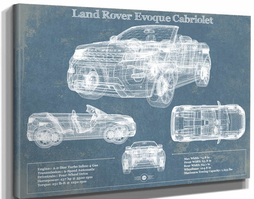 14" x 11" / Stretched Canvas Wrap Cutler West Land Rover Evoque Cabriolet Blueprint Vintage Auto Print