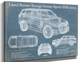 14" x 11" / Stretched Canvas Wrap Cutler West Land Rover Range Rover Sport SVR 2015 Vintage Blueprint Auto Print