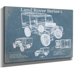 Land Rover Series Blueprint Art Print as a stretched canvas wrap with gallery wrapped edges