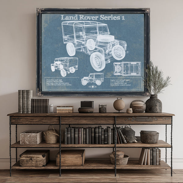 Land Rover Series Blueprint Art Print canvas print size guide 24x18 36x24 48x36 inches