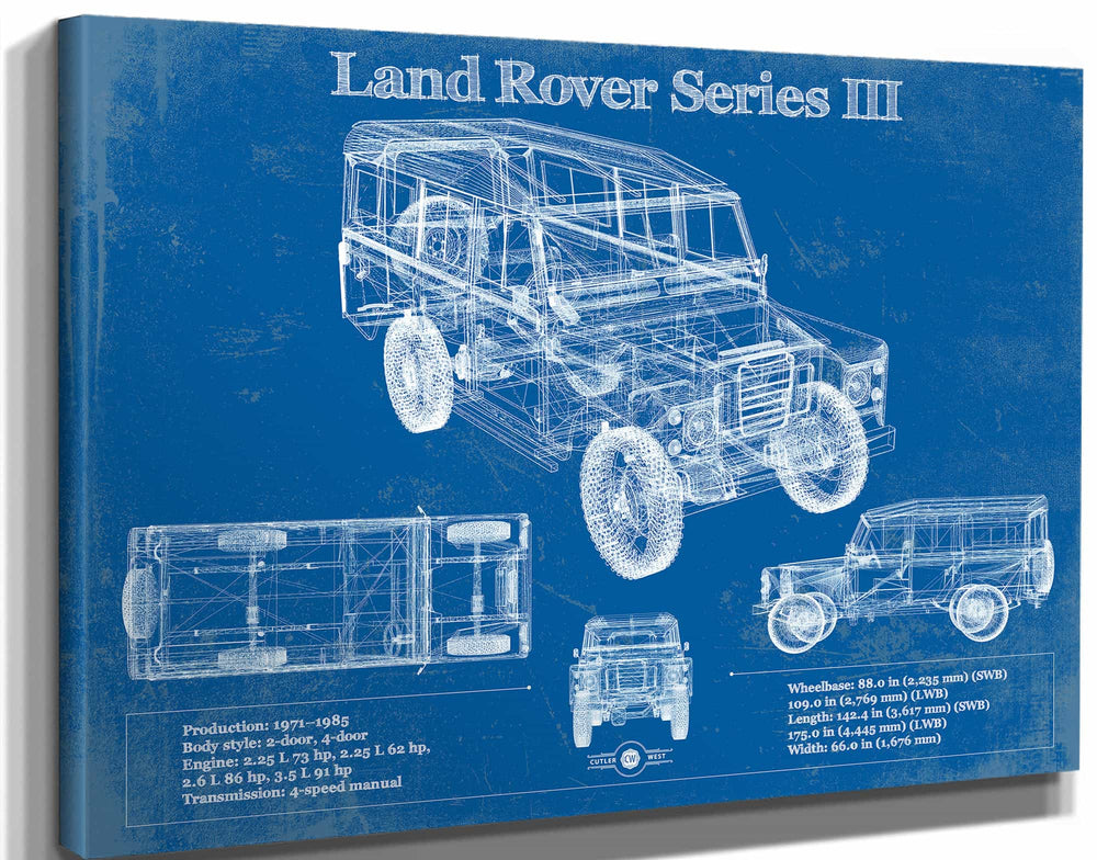 14" x 11" / Stretched Canvas Wrap Cutler West Land Rover Series III 109" Blueprint Vintage Auto Patent Print