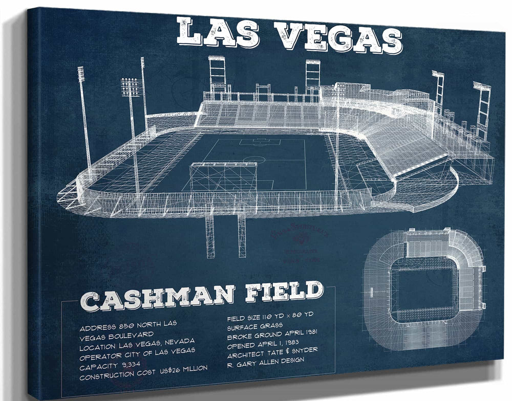 14" x 11" / Stretched Canvas Wrap Cutler West Las Vegas Lights- Vintage Cashman Field MLS Soccer Print