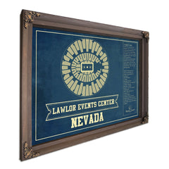Lawlor Events Center Nevada Wolf Pack College Print in a Bourbon stained wood frame with antique gold corners