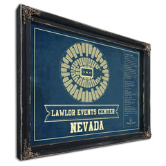 Lawlor Events Center Nevada Wolf Pack College Print in a distressed Vintage Black wood frame with ornate corners
