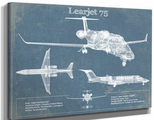 14" x 11" / Stretched Canvas Wrap Cutler West Learjet 75 Vintage Blueprint Airplane Print