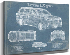 14" x 11" / Stretched Canvas Wrap Cutler West Lexus LX 570 Vintage Blueprint Auto Print