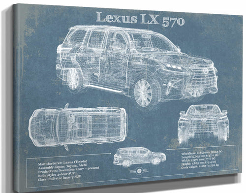 14" x 11" / Stretched Canvas Wrap Cutler West Lexus LX 570 Vintage Blueprint Auto Print