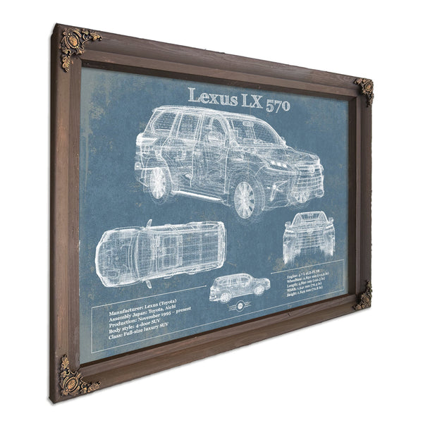 Lexus LX 570 Blueprint Art Print in a Bourbon stained wood frame with antique gold corners