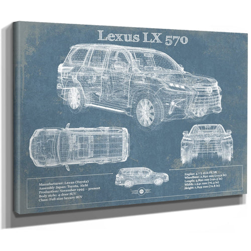 Lexus LX 570 Blueprint Art Print as a stretched canvas wrap with gallery wrapped edges