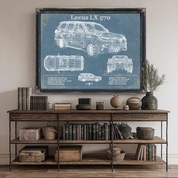 Lexus LX 570 Blueprint Art Print canvas print size guide 24x18 36x24 48x36 inches