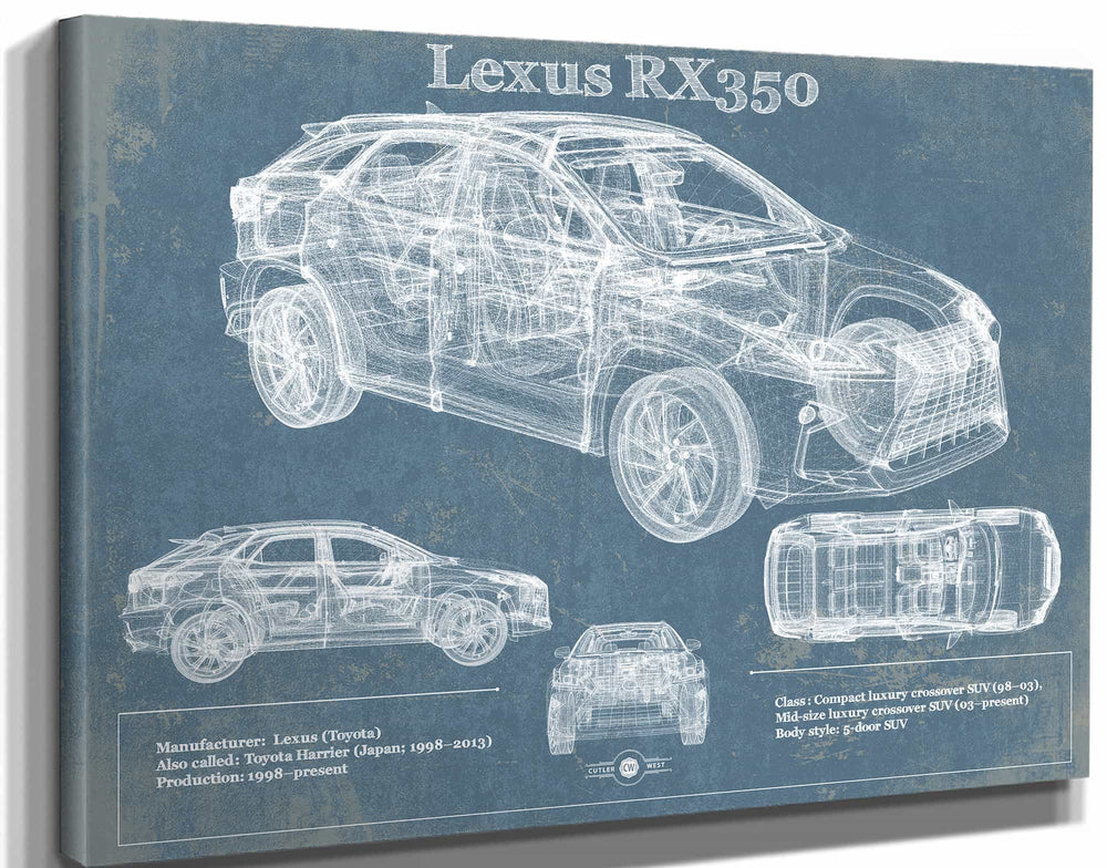 14" x 11" / Stretched Canvas Wrap Cutler West Lexus Rx350 Vintage Blueprint Auto Print