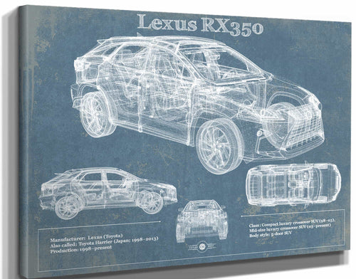 14" x 11" / Stretched Canvas Wrap Cutler West Lexus Rx350 Vintage Blueprint Auto Print