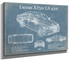 14" x 11" / Stretched Canvas Wrap Cutler West Lexus XF30 LS 430 Vintage Blueprint Auto Print