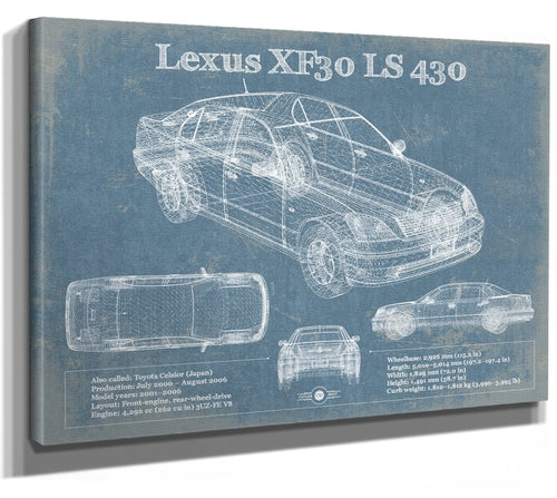 14" x 11" / Stretched Canvas Wrap Cutler West Lexus XF30 LS 430 Vintage Blueprint Auto Print
