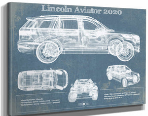 14" x 11" / Stretched Canvas Wrap Cutler West Lincoln Aviator 2020 Vintage Blueprint Print
