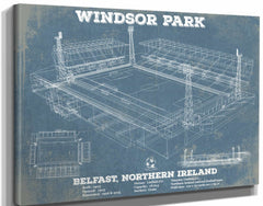 14" x 11" / Stretched Canvas Wrap Cutler West Linfield F.C. - Vintage Windsor Park North Ireland Soccer Print
