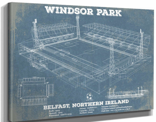 14" x 11" / Stretched Canvas Wrap Cutler West Linfield F.C. - Vintage Windsor Park North Ireland Soccer Print