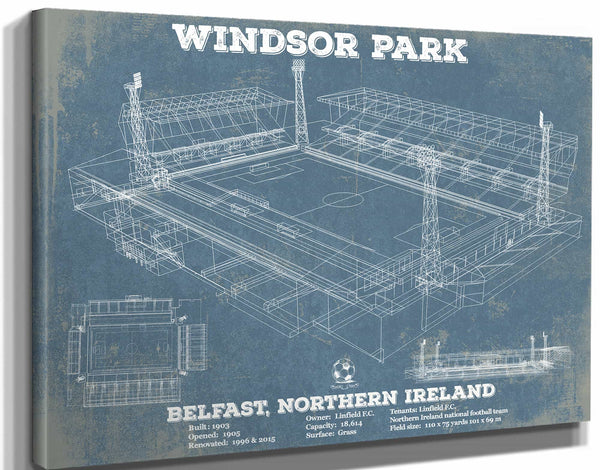 14" x 11" / Stretched Canvas Wrap Cutler West Linfield F.C. - Vintage Windsor Park North Ireland Soccer Print
