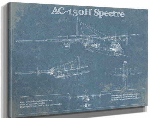 14" x 11" / Stretched Canvas Wrap Cutler West Lockheed AC-130H Spectre Vintage Aviation Blueprint Military Print