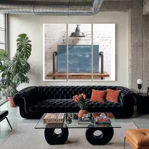 Lockheed AC-130H Spectre Blueprint Aviation Print as a 3 panel canvas wrap in a modern living room