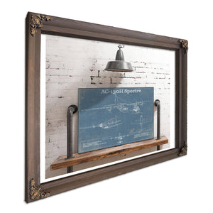 Lockheed AC-130H Spectre Blueprint Aviation Print in a Bourbon stained wood frame with antique gold corners