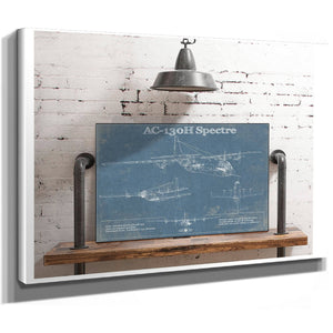 Lockheed AC-130H Spectre Blueprint Aviation Print as a stretched canvas wrap with gallery wrapped edges