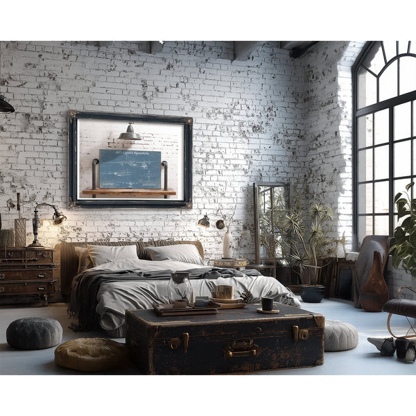 Lockheed AC-130H Spectre Blueprint Aviation Print framed in Vintage Black in a farmhouse entryway