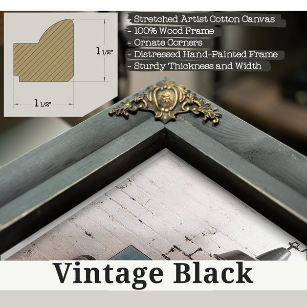 Vintage Black frame corner detail, 1.5 inch ornate wood moulding, Lockheed AC-130H Spectre Blueprint Aviation Print