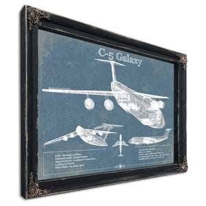 Lockheed C-5 Galaxy Blueprint Aircraft Print in a distressed Vintage Black wood frame with ornate corners