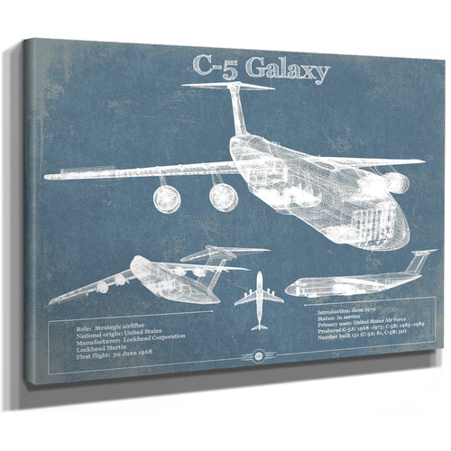 Lockheed C-5 Galaxy Blueprint Aircraft Print as a stretched canvas wrap with gallery wrapped edges