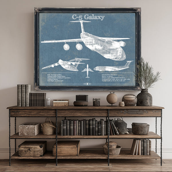 Lockheed C-5 Galaxy Blueprint Aircraft Print canvas print size guide 24x18 36x24 48x36 inches