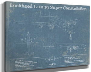14" x 11" / Stretched Canvas Wrap Cutler West Lockheed L-1049 Super Constellation Vintage Blueprint Airplane Print