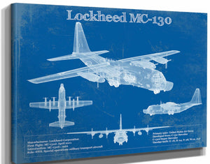 14" x 11" / Stretched Canvas Wrap Cutler West Lockheed MC-130 Vintage Aviation Blueprint Military Print